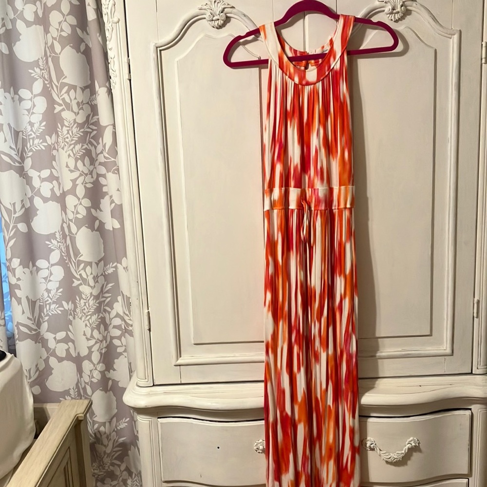 Calvin Klein maxi dress size 12 pink orange and white